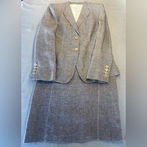 Armani Collezioni Linen Blazer Skirt Suit Set Womens Size 10 Gray 2 piece